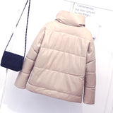 Winter Women Faux Leather Coat Single-Breasted Stand Collar Short Leather Coat Slim Jacket