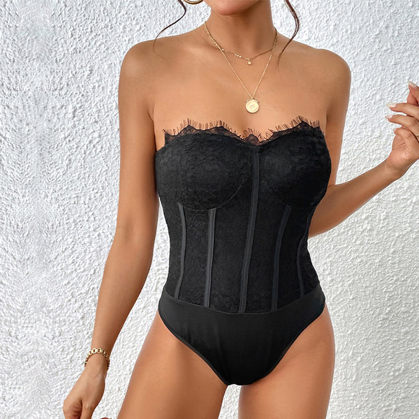 Summer Women Clothing Cross Mirror Black Boning Corset Wrapped Chest Jumpsuit