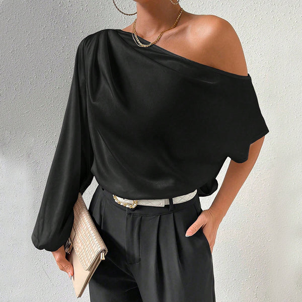 Elegant Shoulder Long Sleeved T shirt Women Autumn Sexy off Shoulder Loose Niche Chic Top