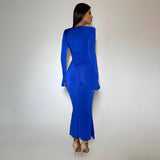 Sexy Long Sleeve round Neck Stitching Ruffle Horn Long Sleeve Narrow Slim Fit Maxi Dress