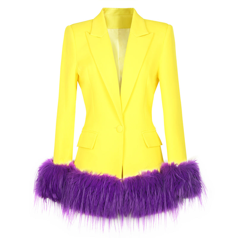 Fall Winter Blazer Detachable Feather Women Blazer