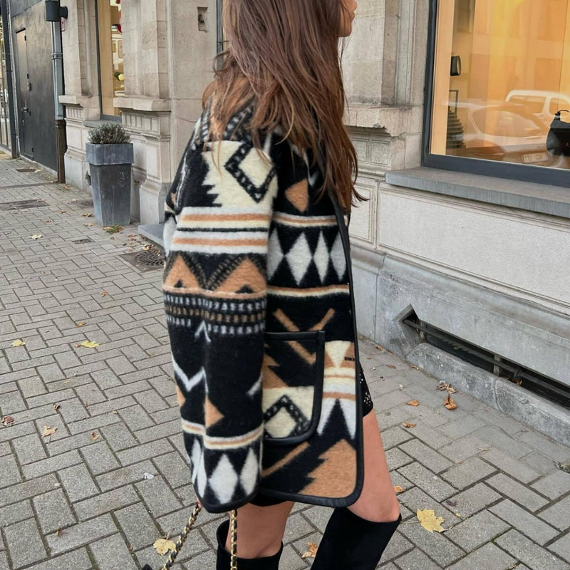 Fashionable Printed Woolen Short Coat Autumn Winter