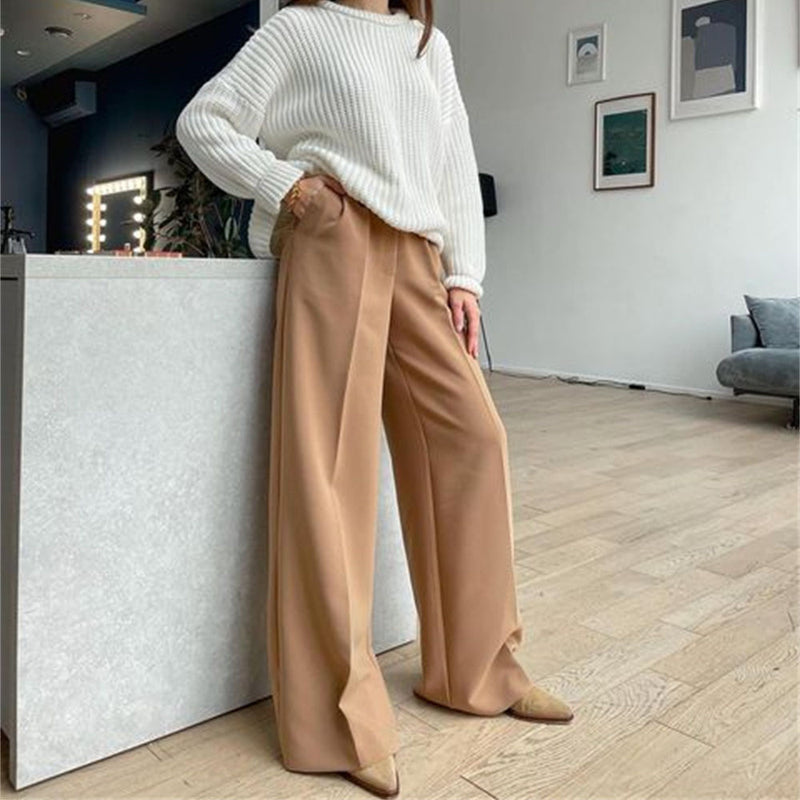 Spring Autumn Office Work Pant Women Casual High Waist Figure Flattering Straight Leg Pants