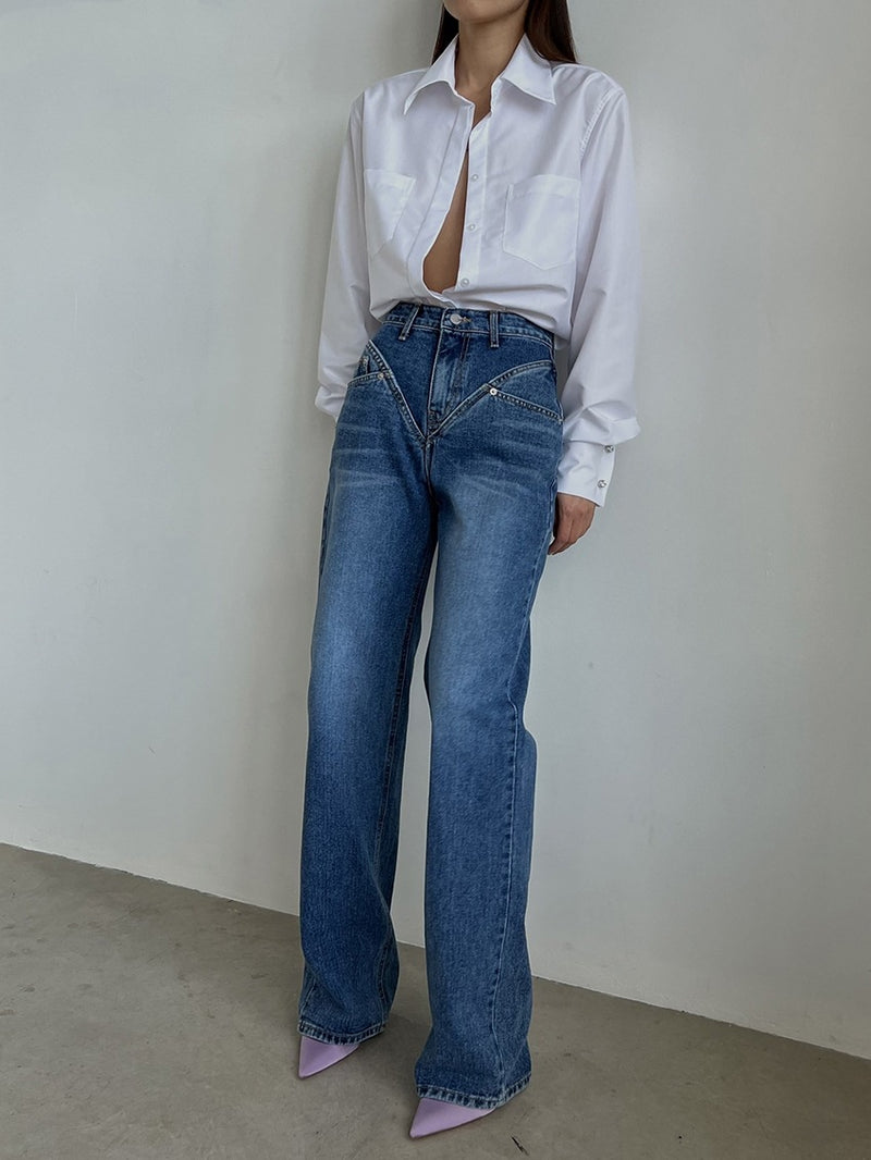 Stand-Alone-Nähte, lockere, schlankmachende Denim-Hose für Damen