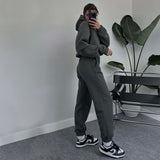 Autumn Winter Solid Color Hooded Long Sleeve Sweater Women Clothing Casual Trousers Suit