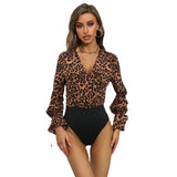 Strict Selection Platform Jumpsuit Women Pullover Tight Leopard Print Jumpsuit