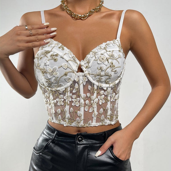 Stickerei Floral Taille Sexy Mesh Durchsichtig Kleine Weste Weibliches Boning Korsett Boning Korsett Korsett