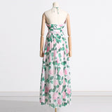 Green Printing Maxi Dress Summer Halter Sleeveless Sexy Maxi Dress for Women - Angelique