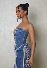 Spring Summer Popular Retro Cross Strap Adjustable Washed Denim Tube Top