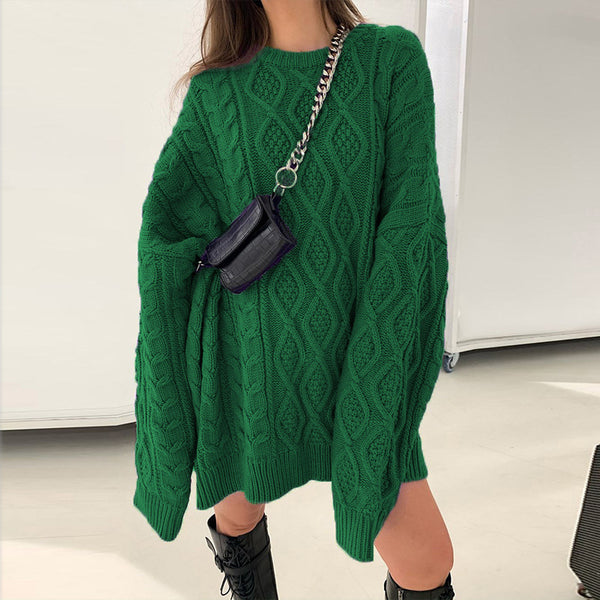 Fall Winter Casual Loose Sweater Dress Bag Hip Simple Graceful Padded Dress Women