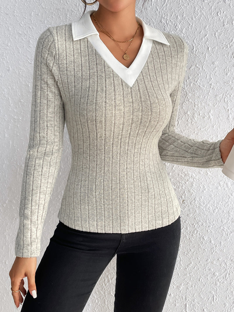 Autumn Women Clothing Pullover Long Sleeved Knitted Top V neck Simplicity Knitted Bottoming Shirt