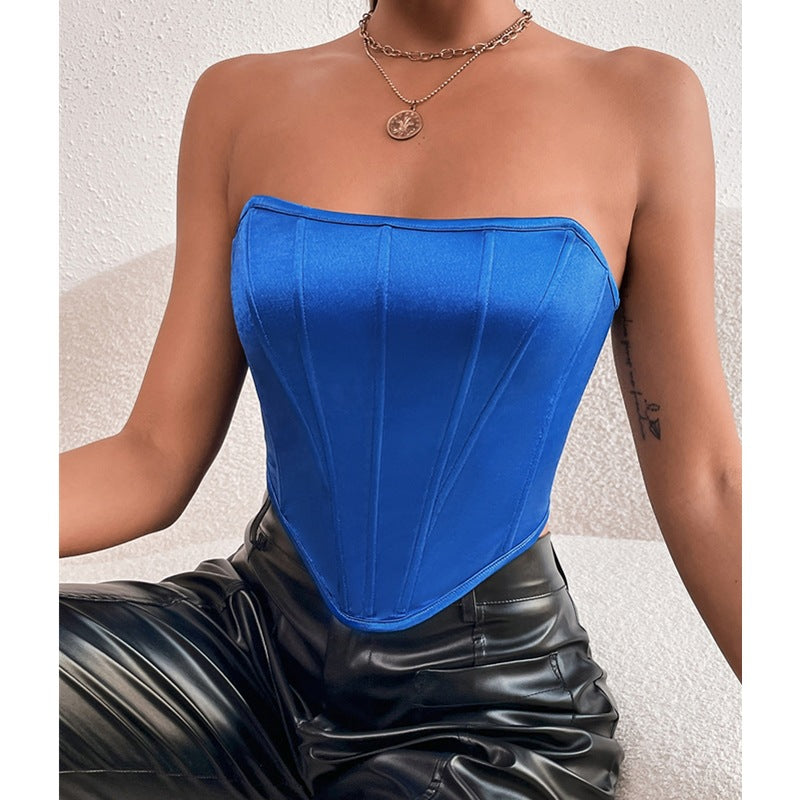 Glossy Tube Top Diamond-Shaped cropped Backless Wrapped Chest Vest Boning Corset Boning Corset Corset Bandana