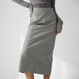 French Sexy Slit High Waist Hip Skirt Leather Straight Faux Leather Skirt Autumn Women Clothing Leather Skirt