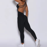 Cross Adjustable Shoulder Strap Yoga Jumpsuit Dance Belly Contracting Peach Hip Sports Stretch Tight Jumpsuit